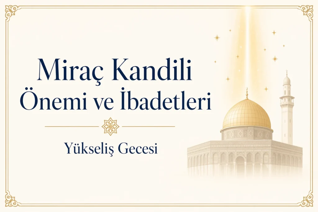 Miraç Kandili: Önemi, Duaları ve İbadetleri 3 Miraç Kandili — gece göğü, kandil ve minare silüeti